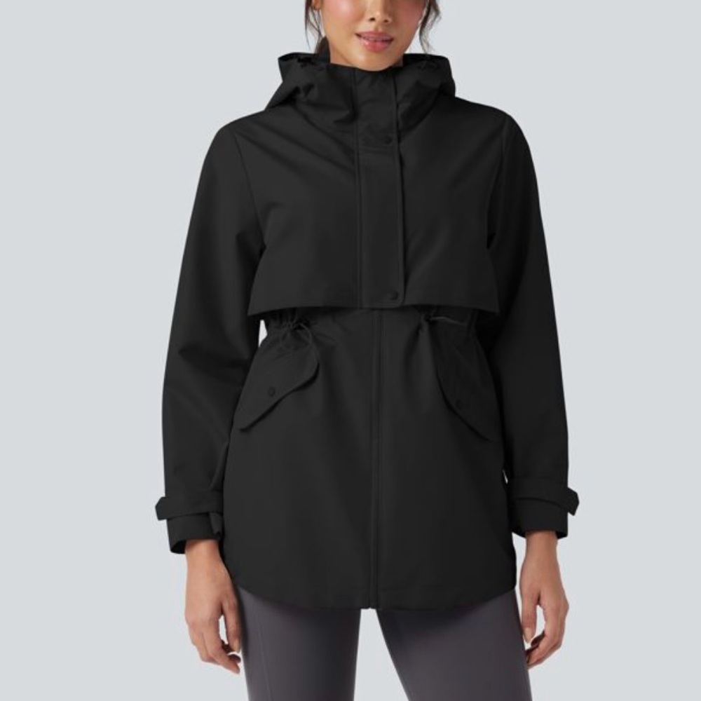 🌷 HALARA Waterproof Hooded Contrast Mesh Drawstring Windbreaker Jacket #39